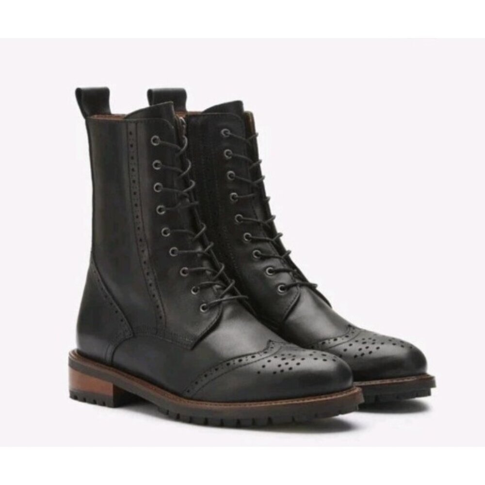 DuoBoots UK Men’s EU 43 Black Leather Brogue Lace Up Ankle Boots